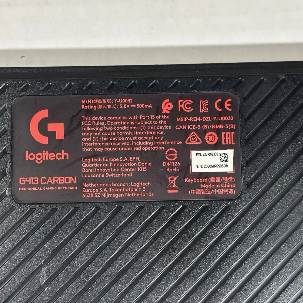 Logitech G413 Carbon Gaming Keyboard Black Red Backlight Missing 2 Keys